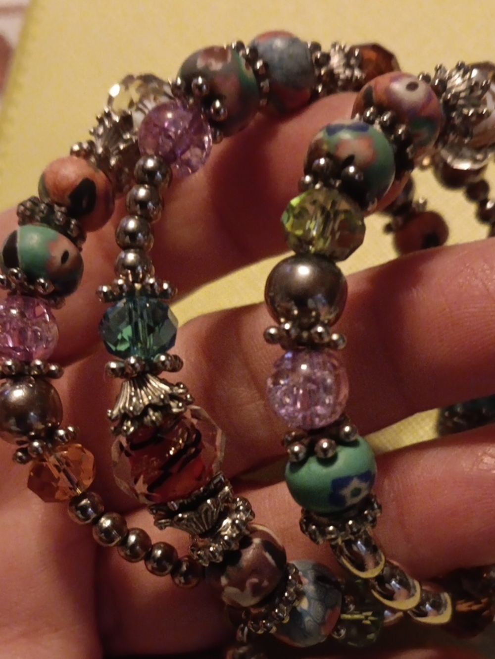 Multicolor Beaded Stretch Bracelet Set - Floral Glass & Metal Accent